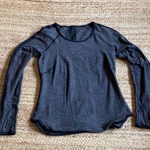 lululemon athletica Black and Gray Striped Long Sleeve Top